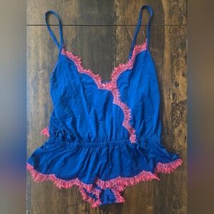NWT Adore Me Blue and Pink Lace Trim Sleepwear Set